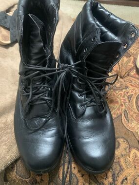 Black Leather Lace-Up Tactical Boots